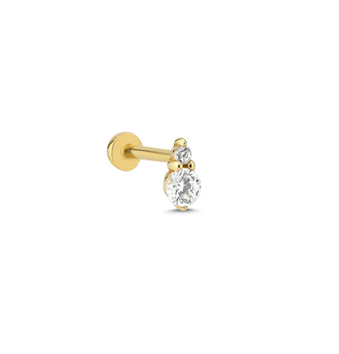 14 K İki Taşlı Piercing