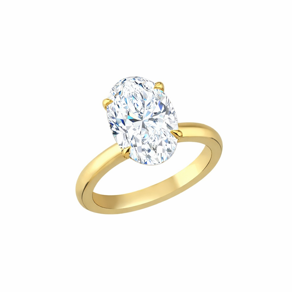 14K Altın Montürlü Mozanit 3CT Oval Tektaş Yüzük