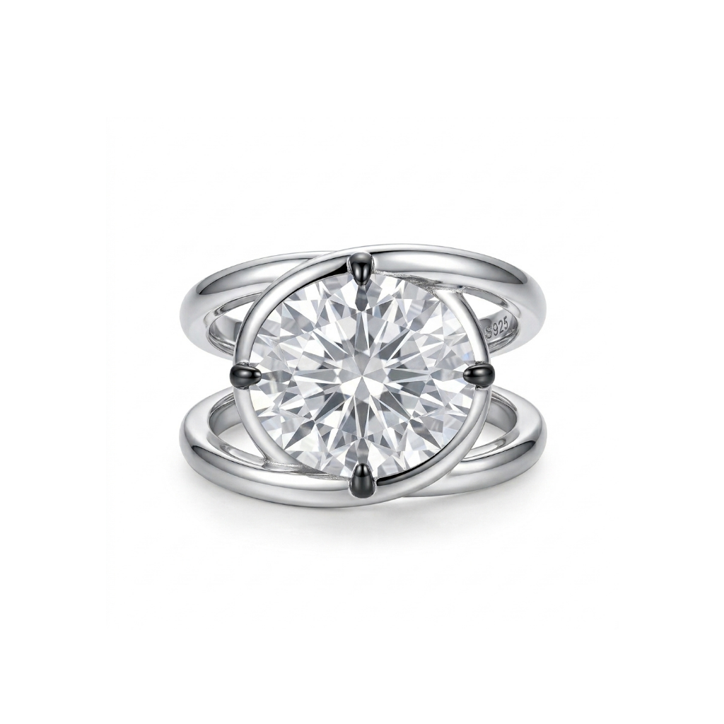 Solitaire Oval Mozanit Yüzük | Siyah Rodyum Tırnaklı 4 Carat