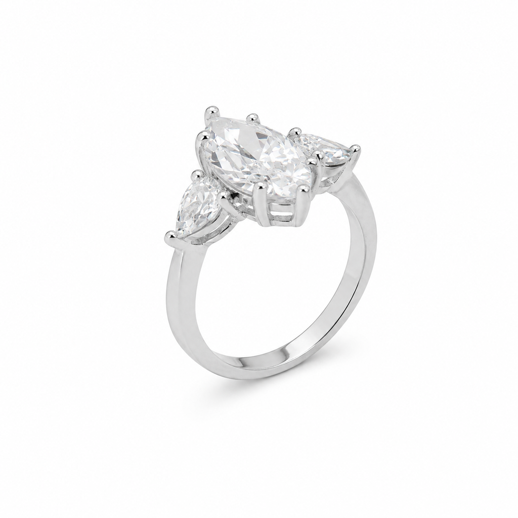 Üç Taşlı Markiz Mozanit Yüzük | 3 Carat