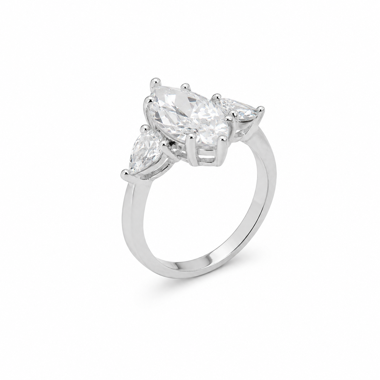 Üç Taşlı Markiz Mozanit Yüzük | 3 Carat