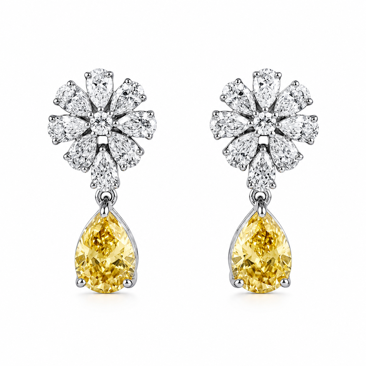 Çiçek Citrine Mozanit Damla Küpe