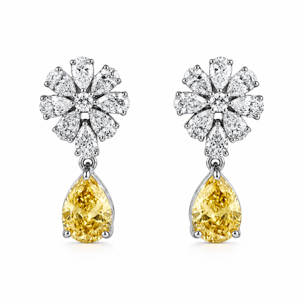 Çiçek Citrine Mozanit Damla Küpe
