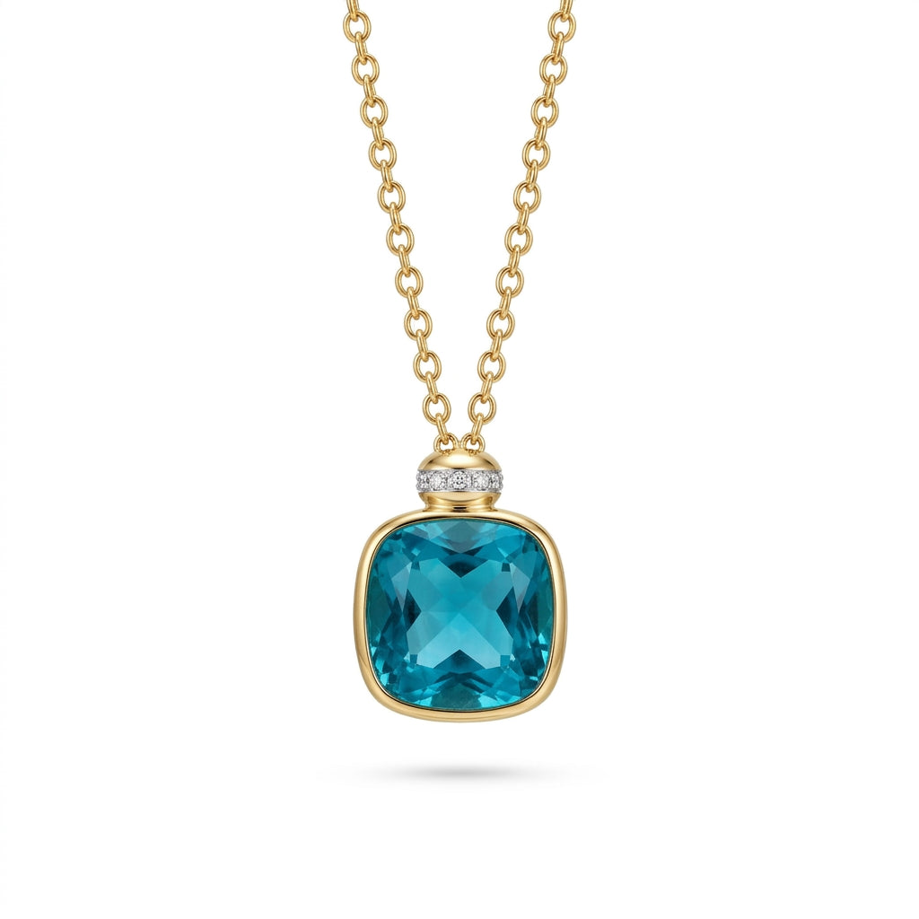 Poseidon Petrol Mavi Ice Cut Mozanit Kolye