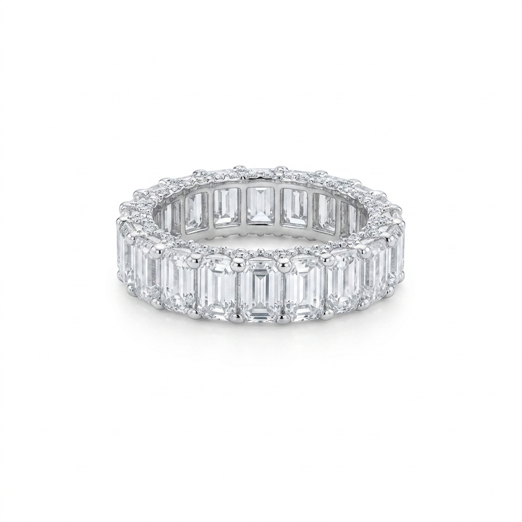 Pavé Kenarlı Emerald Kesim Tamtur Mozanit Yüzük | Sonsuzluk Yüzüğü