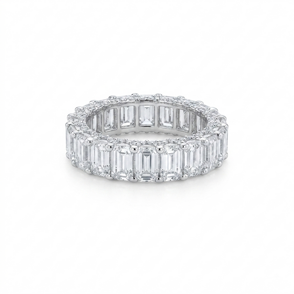 Pavé Kenarlı Emerald Kesim Tamtur Mozanit Yüzük | Sonsuzluk Yüzüğü