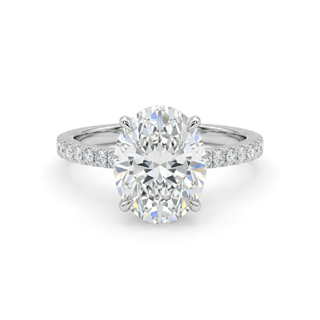 Hidden Halo Oval Mozanit Tek Taş Yüzük | 2 CT