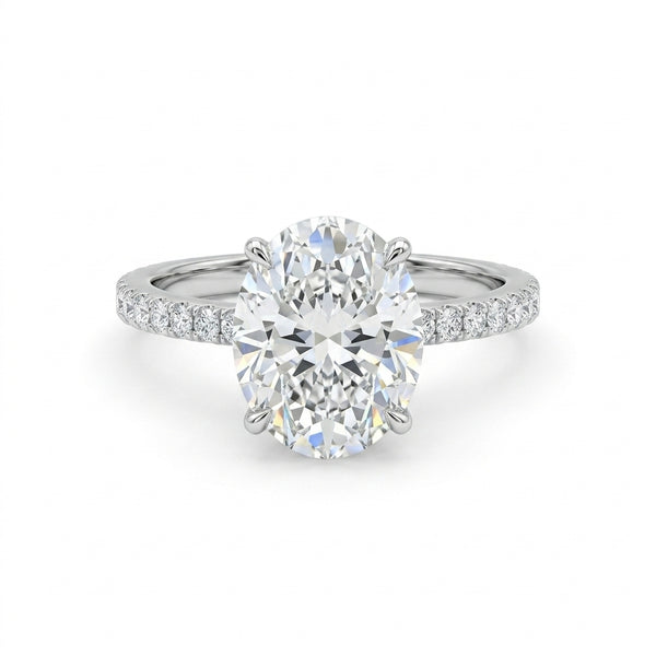 Hidden Halo Oval Mozanit Tek Taş Yüzük | 2 CT