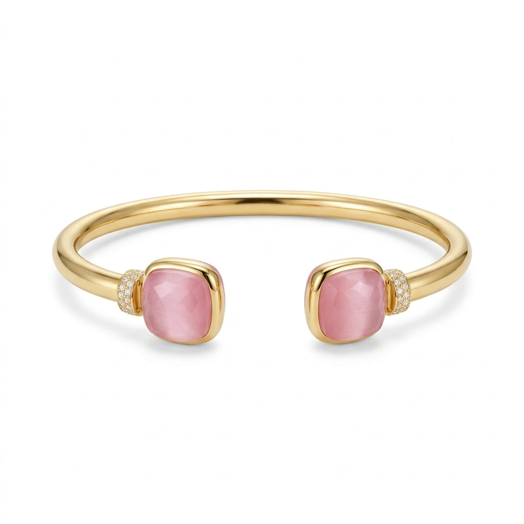 Rosette Pembe Ice Cut Mozanit Pavé Kelepçe Bileklik