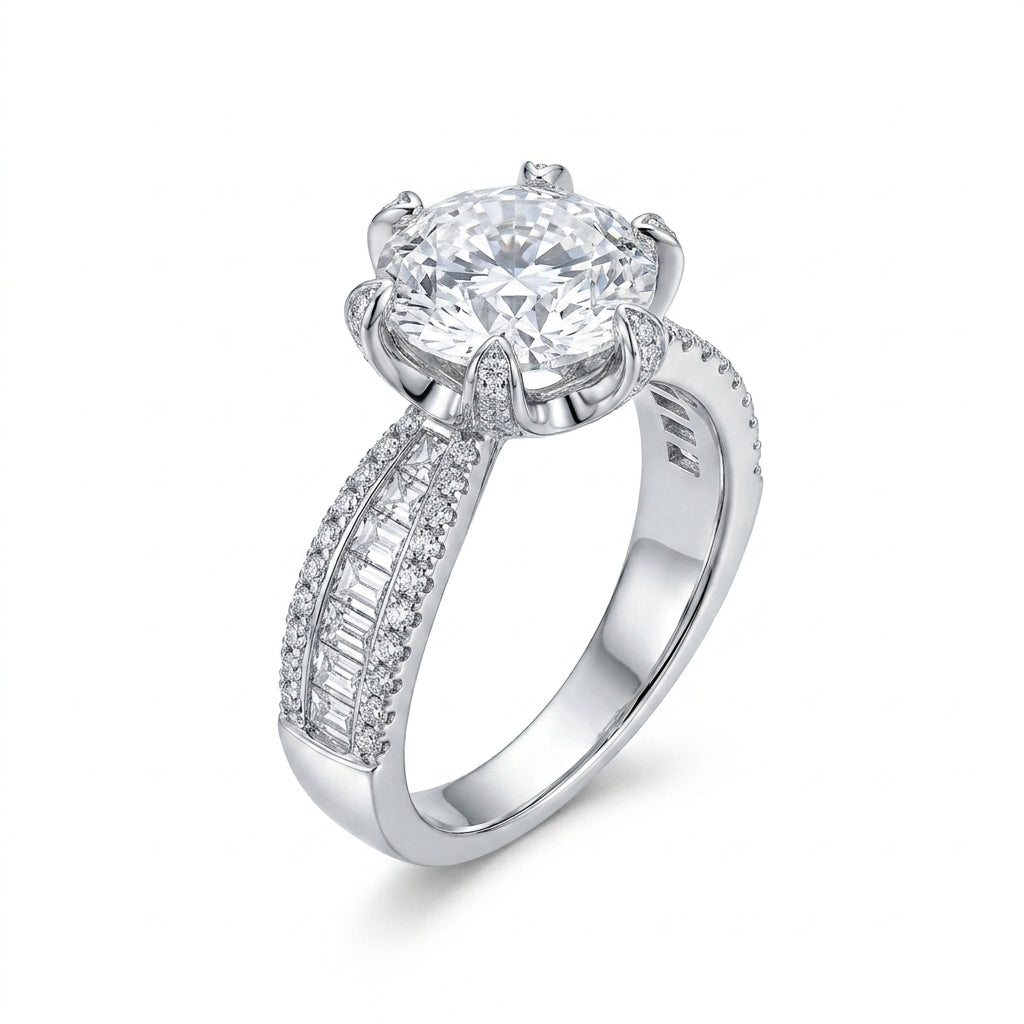 Baget Detaylı Solitaire Mozanit Tek Taş Yüzük | 4 CT
