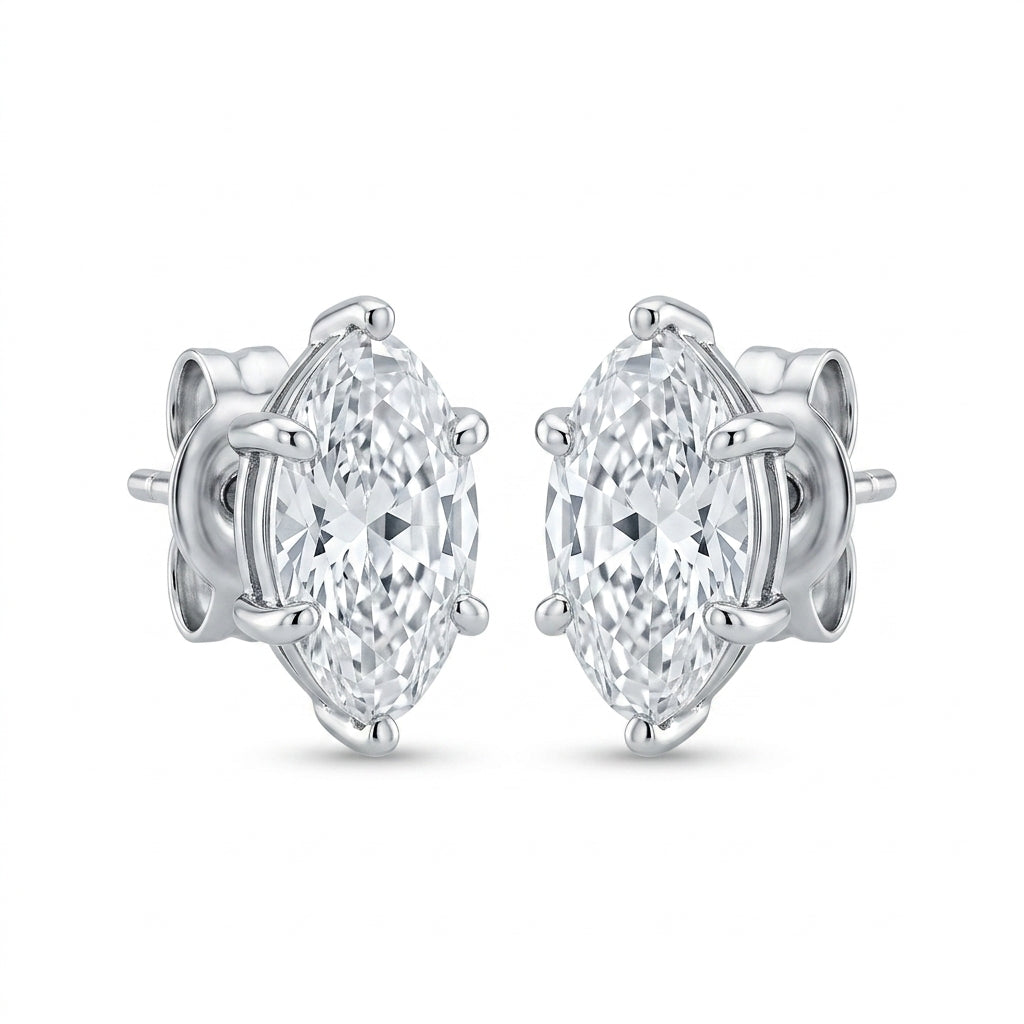 Markiz Kesim Solitaire Mozanit Küpe | 2 CT