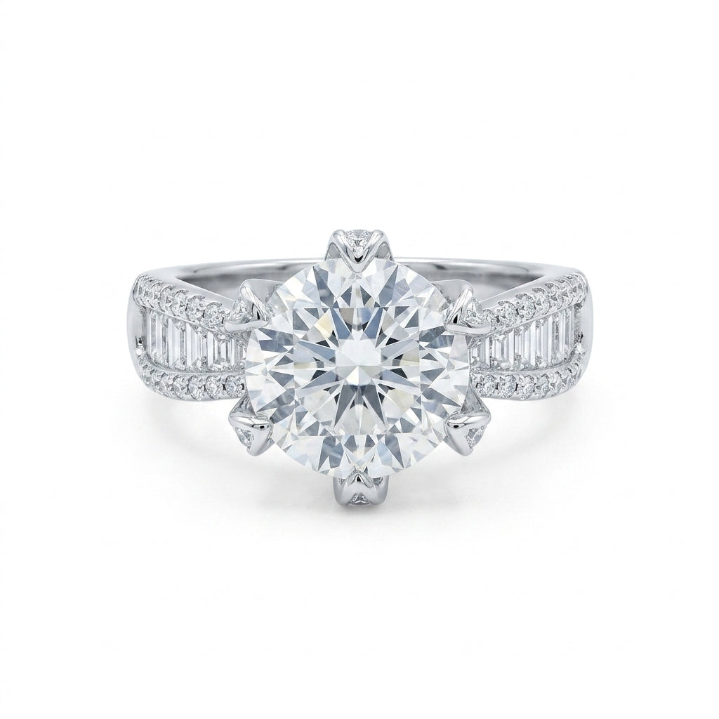 Baget Detaylı Solitaire Mozanit Tek Taş Yüzük | 4 CT