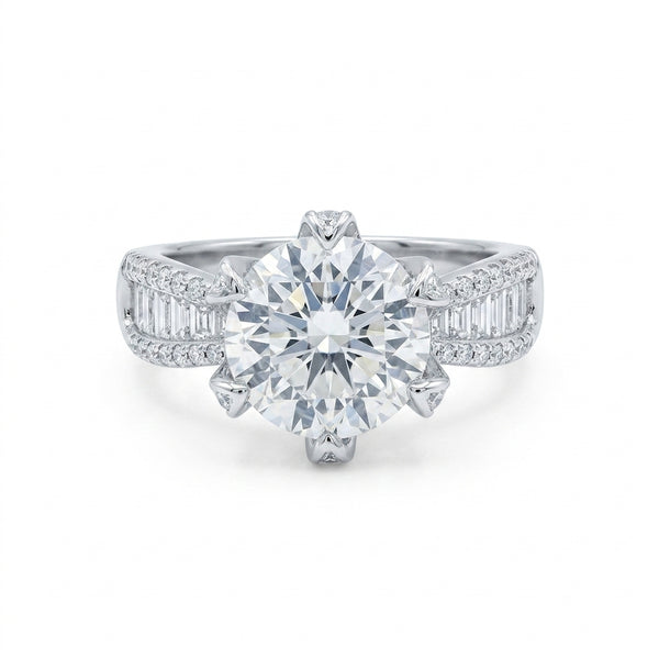 Baget Detaylı Solitaire Mozanit Tek Taş Yüzük | 4 CT