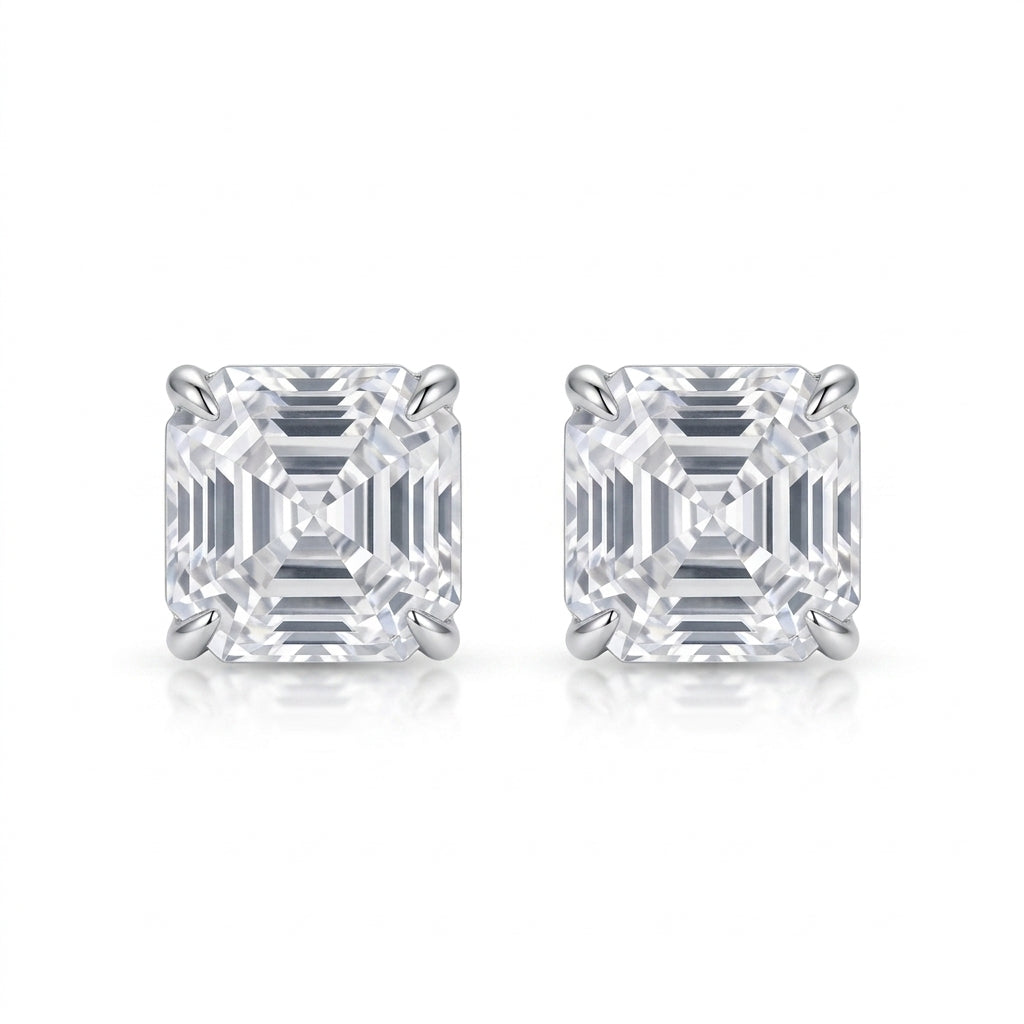 Asscher Kesim Hidden Halo Mozanit Küpe | 6 CT Toplam