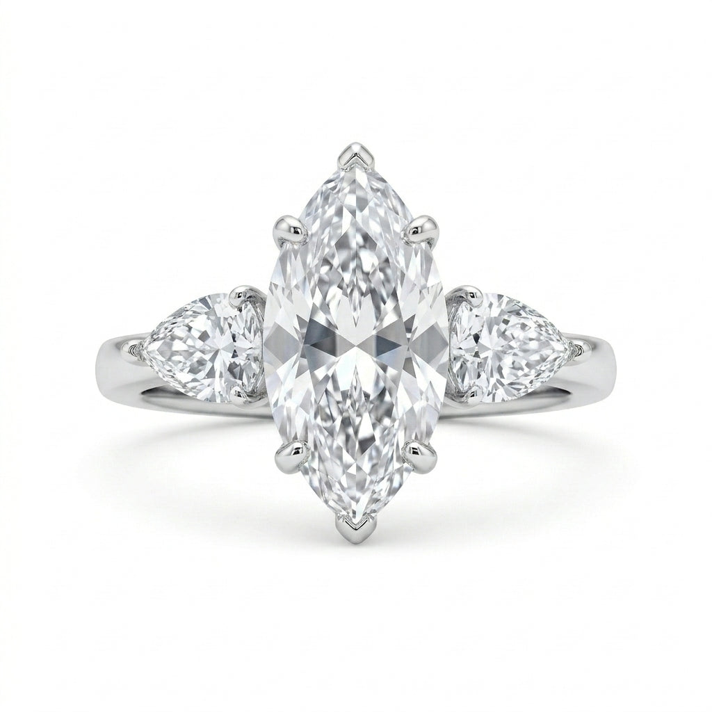 Üç Taşlı Markiz Mozanit Yüzük | 3 Carat