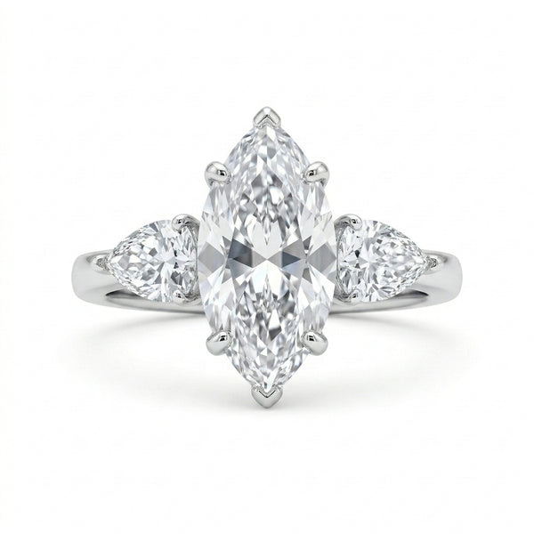 Üç Taşlı Markiz Mozanit Yüzük | 3 Carat