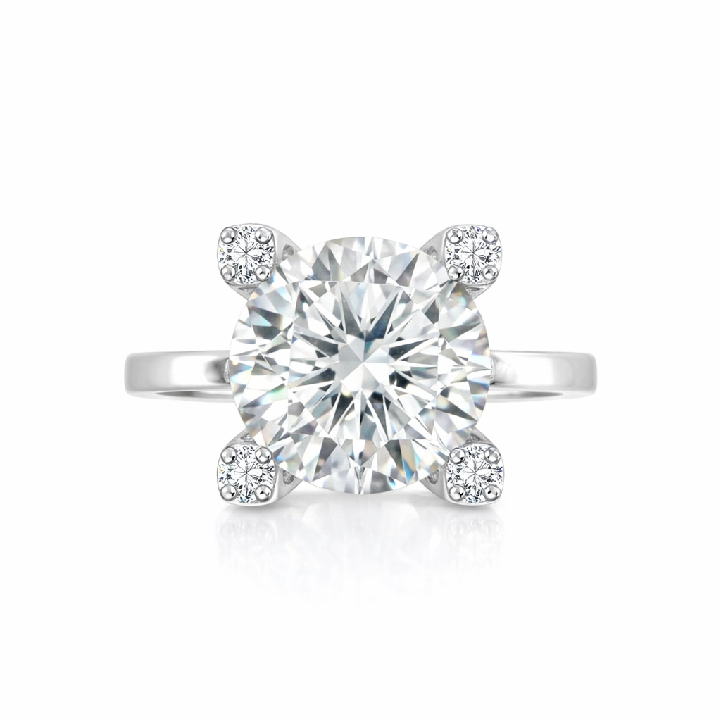 Mozanit Tek Taş Yüzük 4 ct Dört Tırnaklı