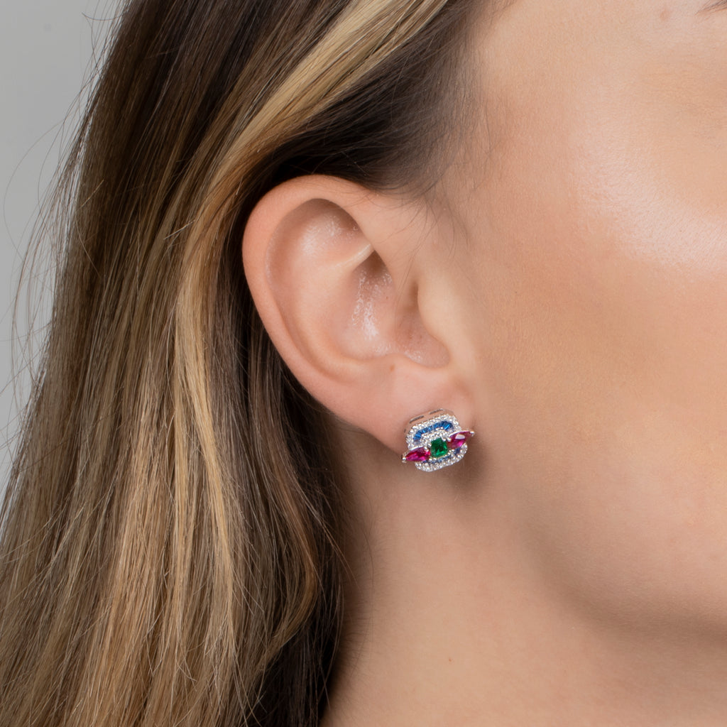 Renkli Baget Taşlı Küpe