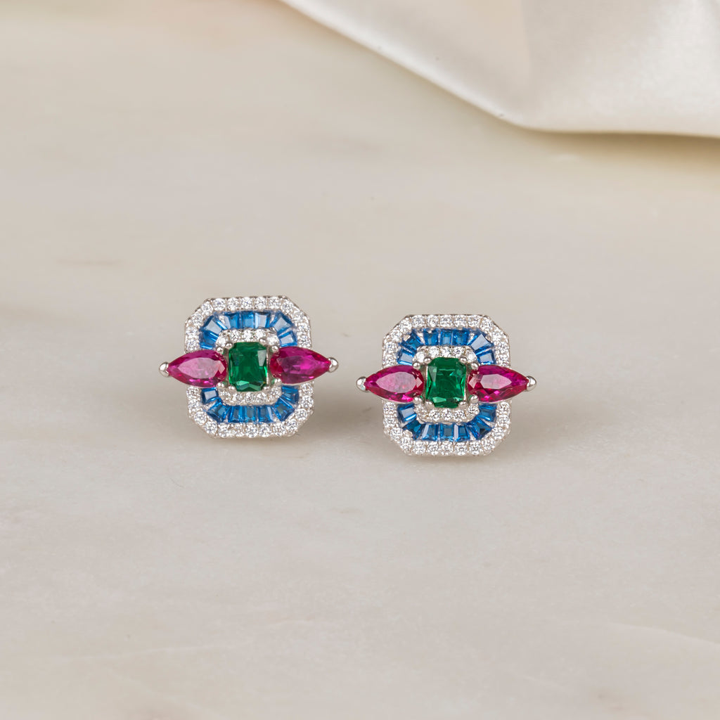 Renkli Baget Taşlı Küpe