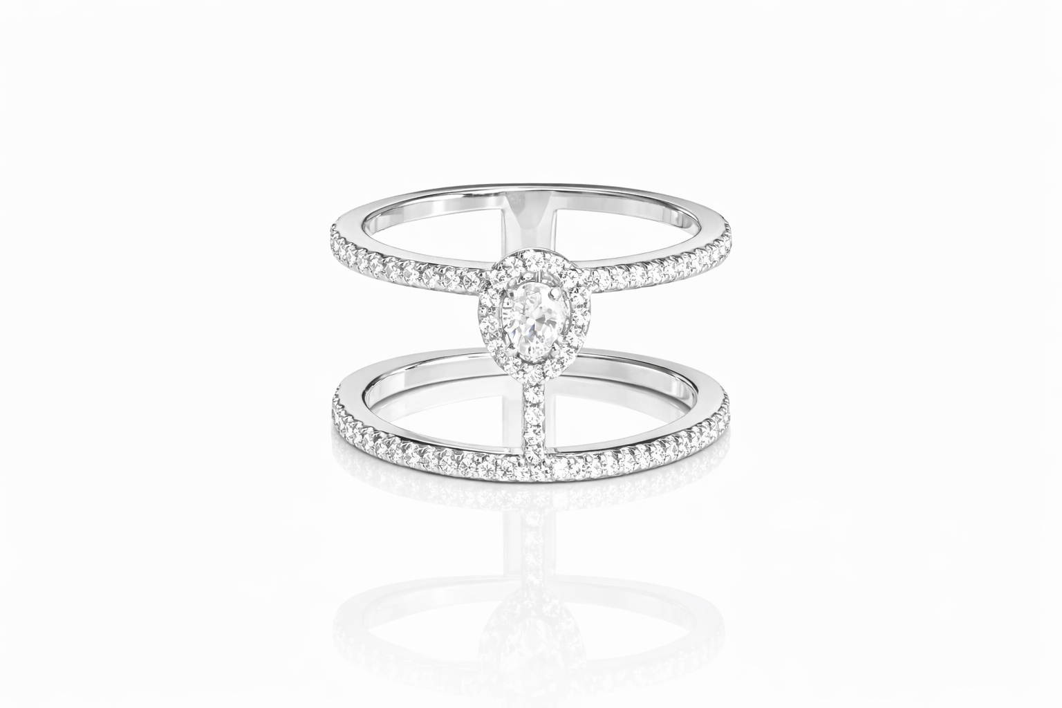 Mess Oval Taşlı Çift Sıra Yüzük