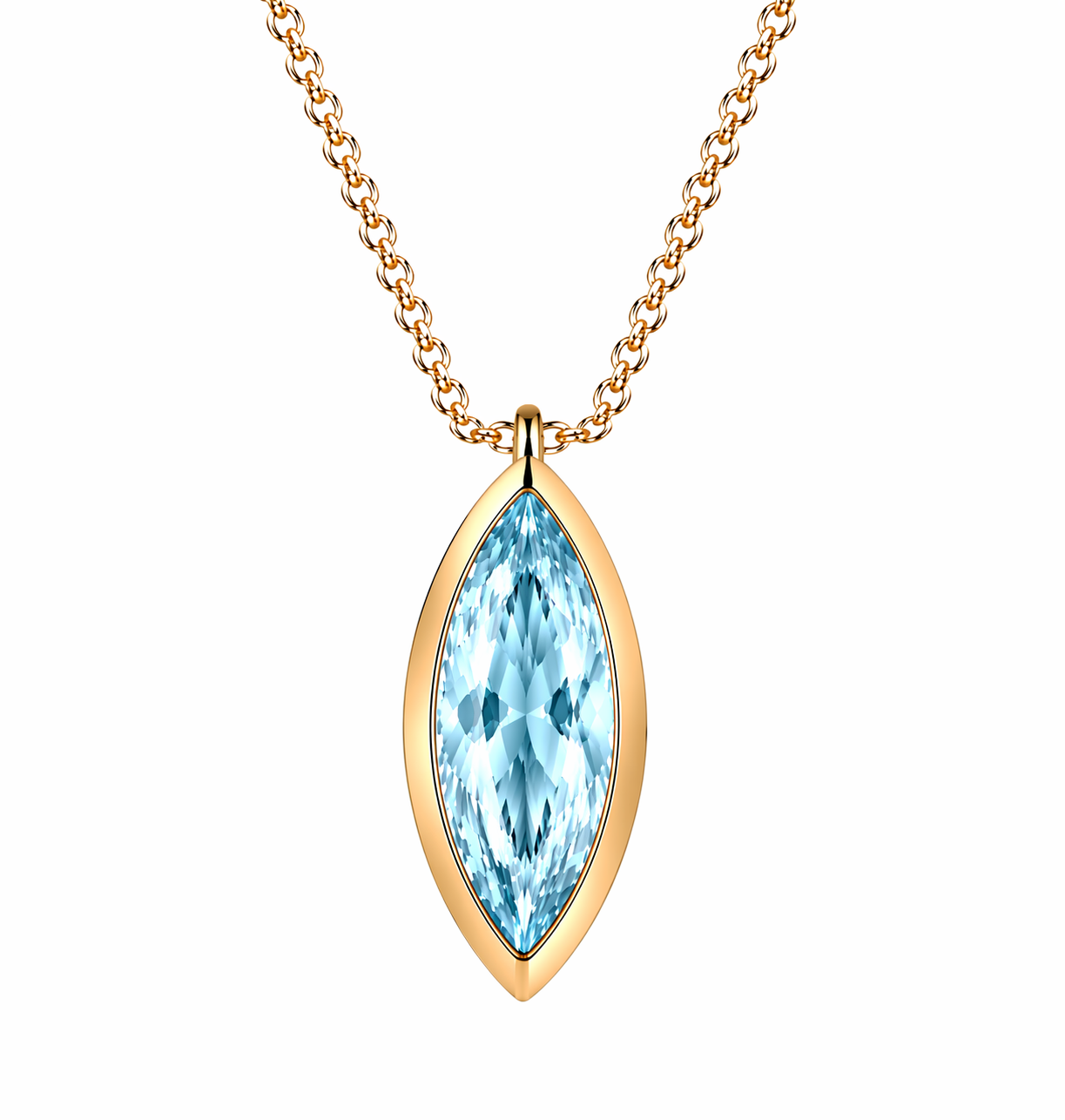 Aralık Blue Topaz Markiz Birthstone Kolye