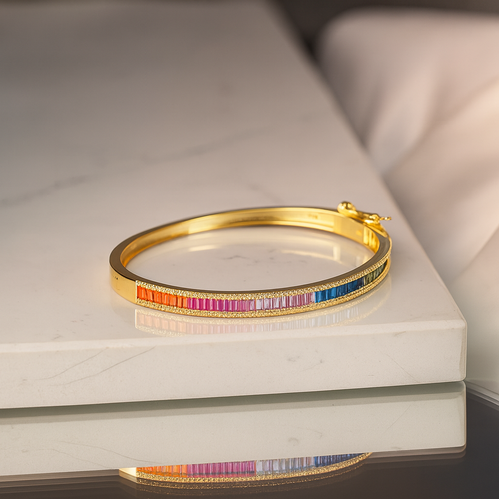 Renkli Baget Taşlı Kelepçe Bileklik