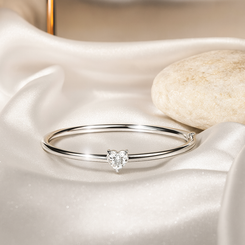 Kalp Taşlı Kelepçe Bileklik