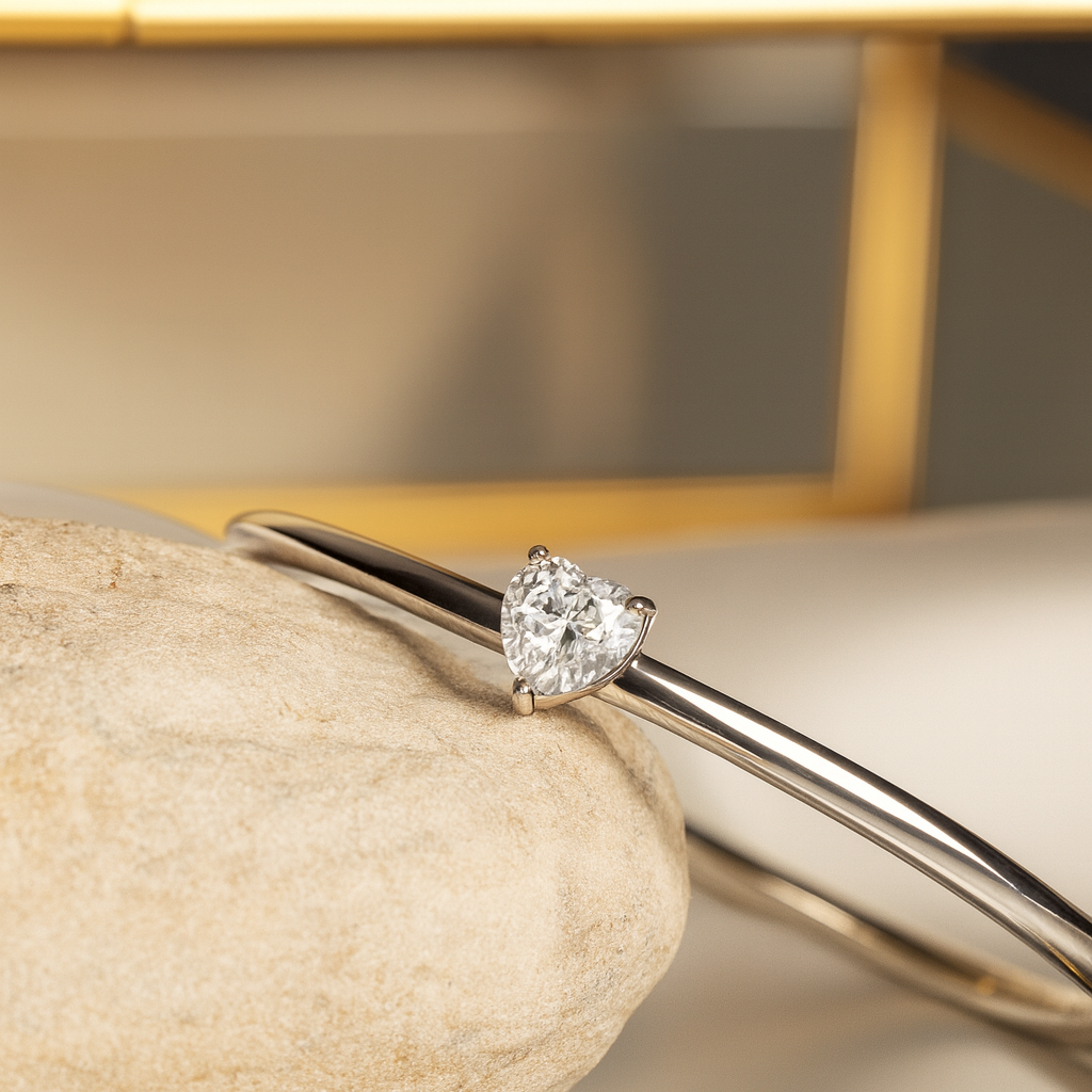 Kalp Taşlı Kelepçe Bileklik