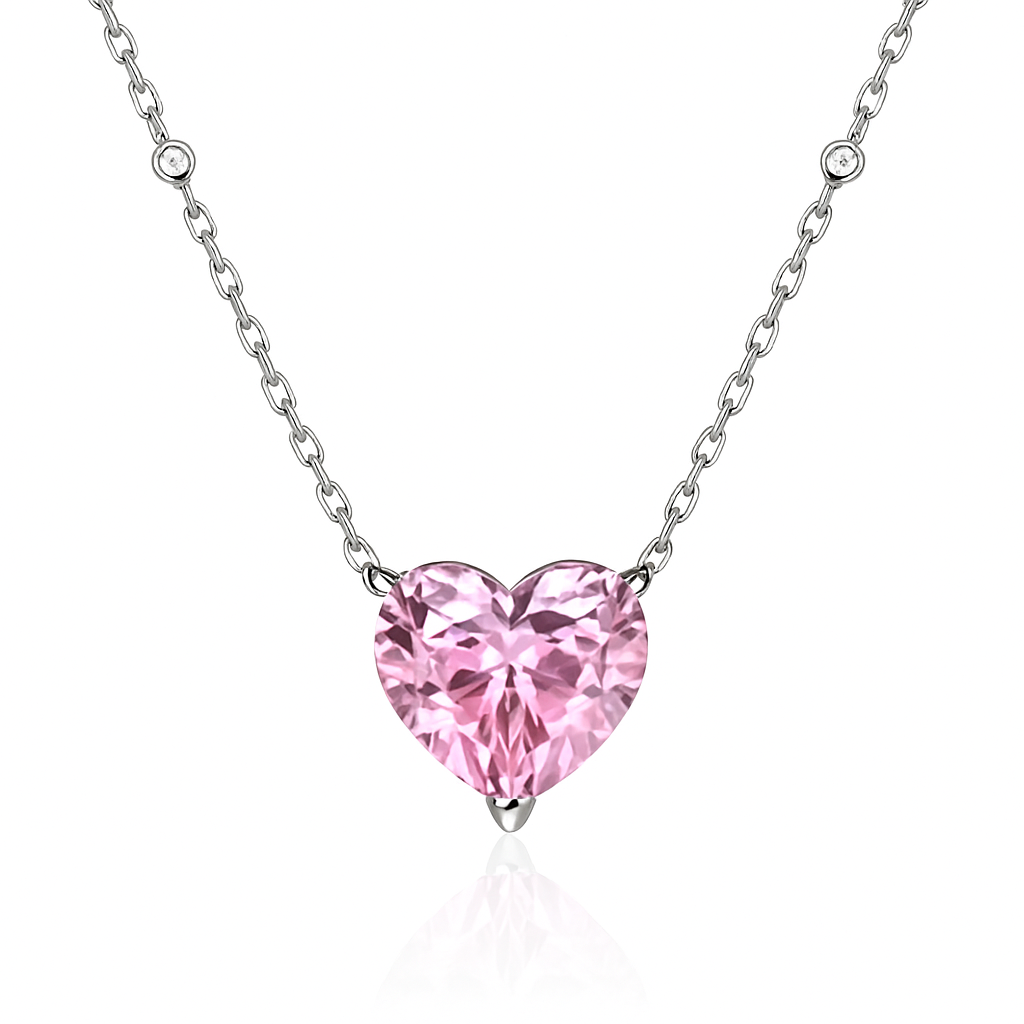 Pembe Taşlı Kalp Kolye