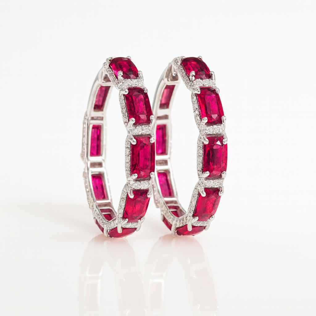 Red Baguette Stone Hoop Earrings