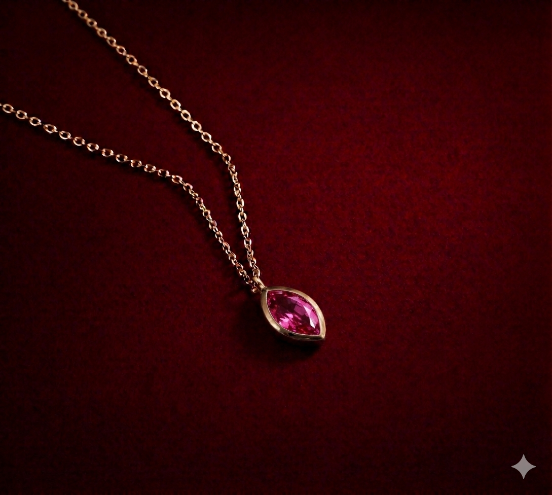 Ekim Pink Tourmaline Markiz Birthstone Kolye