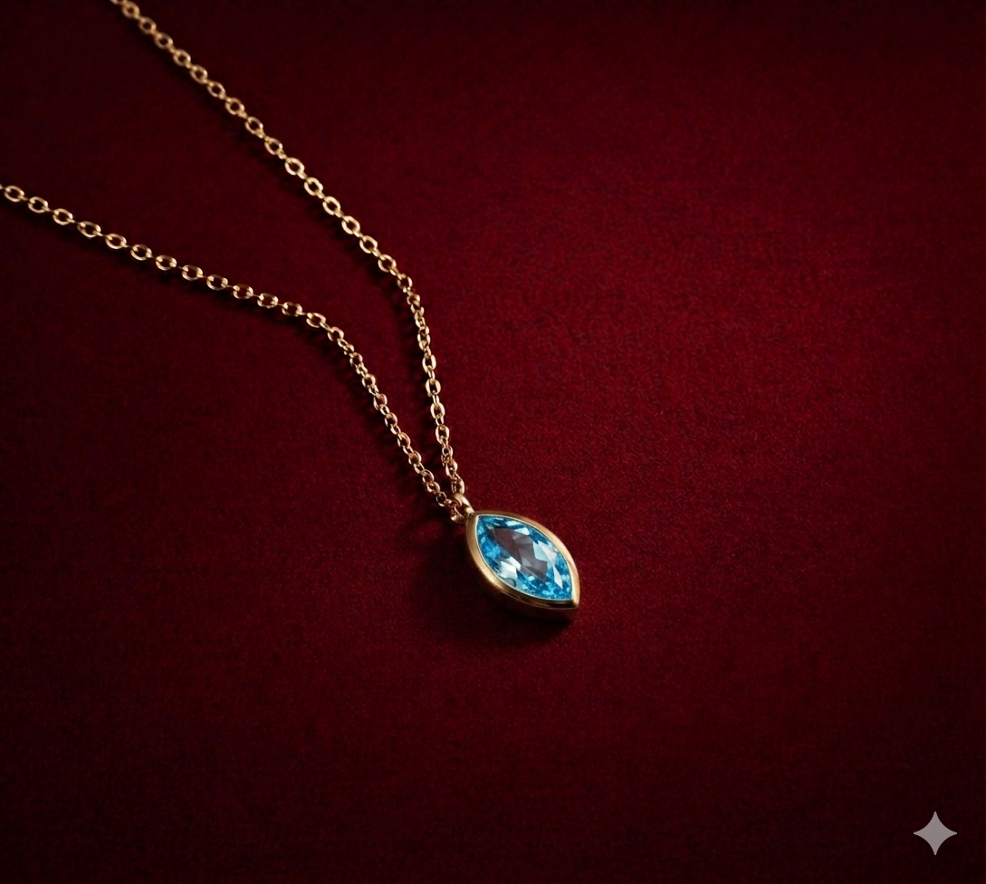 Aralık Blue Topaz Markiz Birthstone Kolye