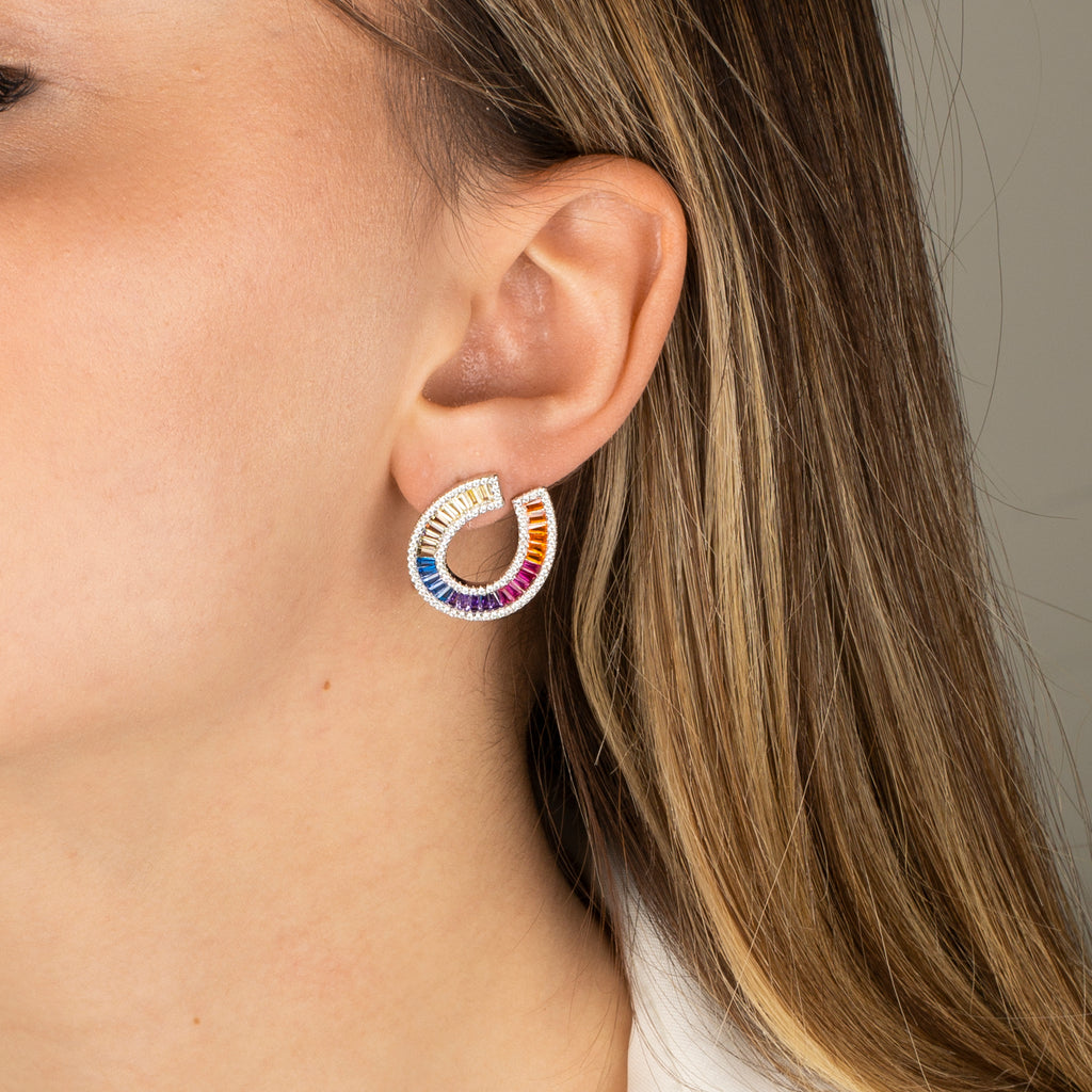 Renkli Baget Taşlı Küpe