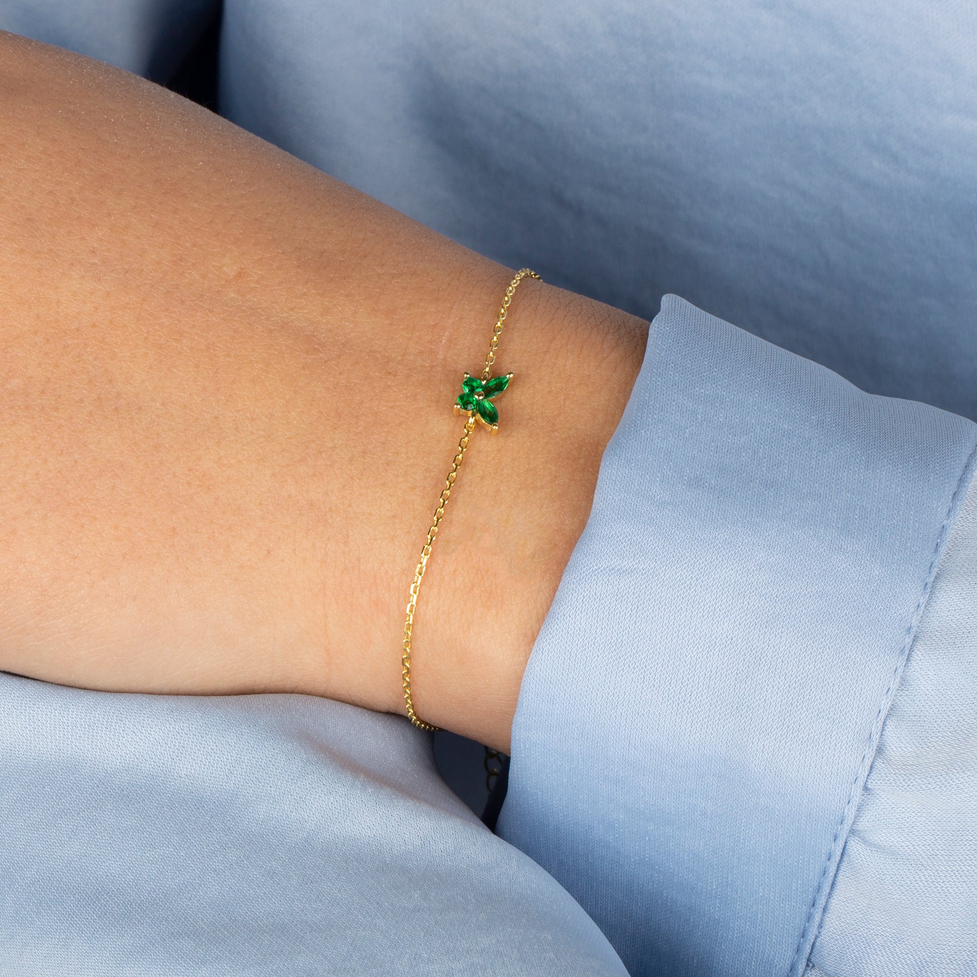 Yeşil Taşlı Minimal Makiz Bileklik