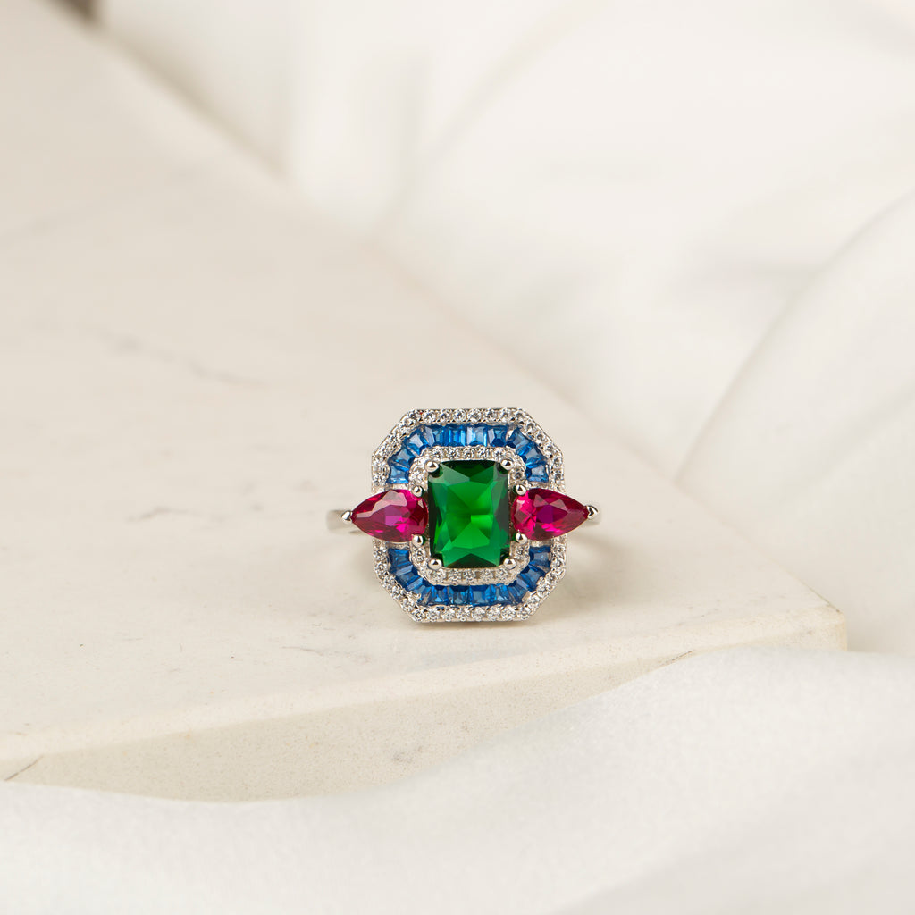 Renkli Baget Taşlı Yüzük