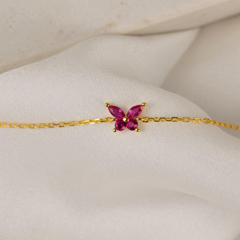 Kımızı Taşlı Minimal Markiz Bileklik