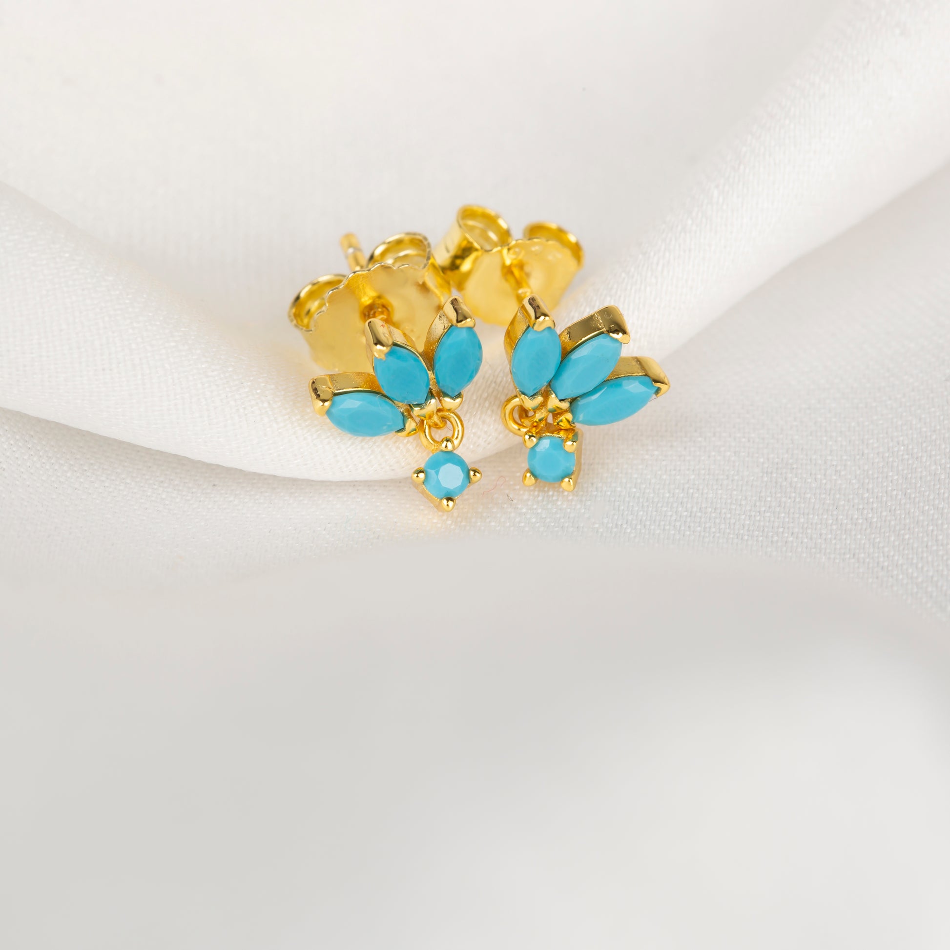 Minimal Markiz Turkuaz Taşlı Küpe