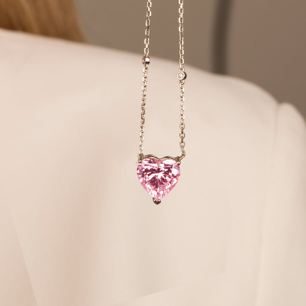 Pembe Taşlı Kalp Kolye