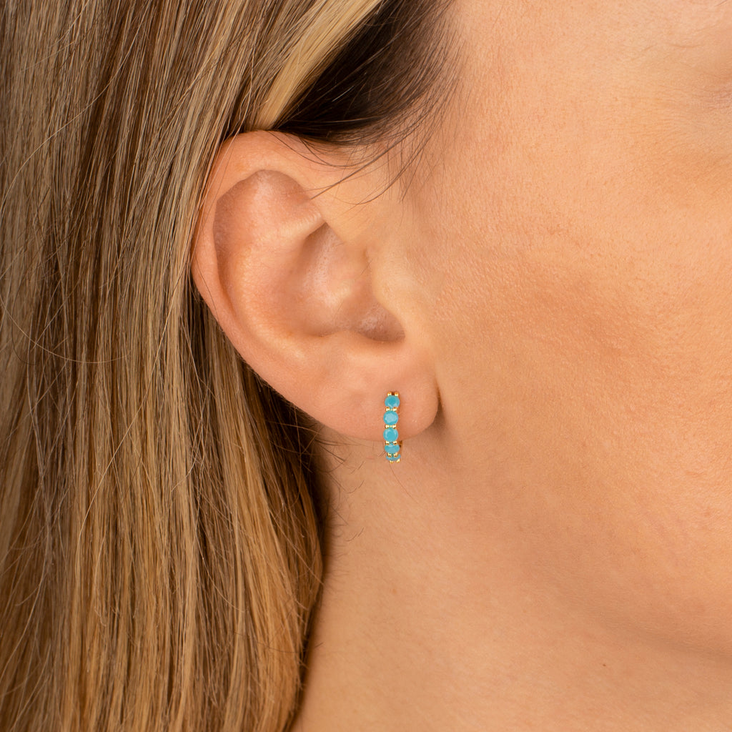 Mavi Taşlı Halka Küpe