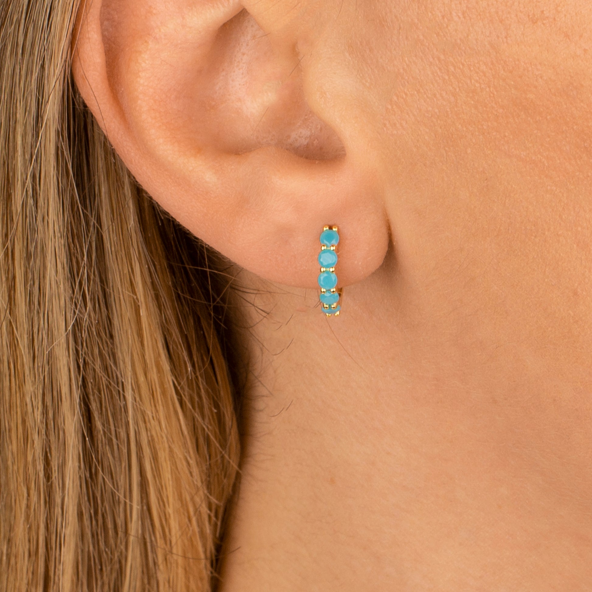 Mavi Taşlı Halka Küpe