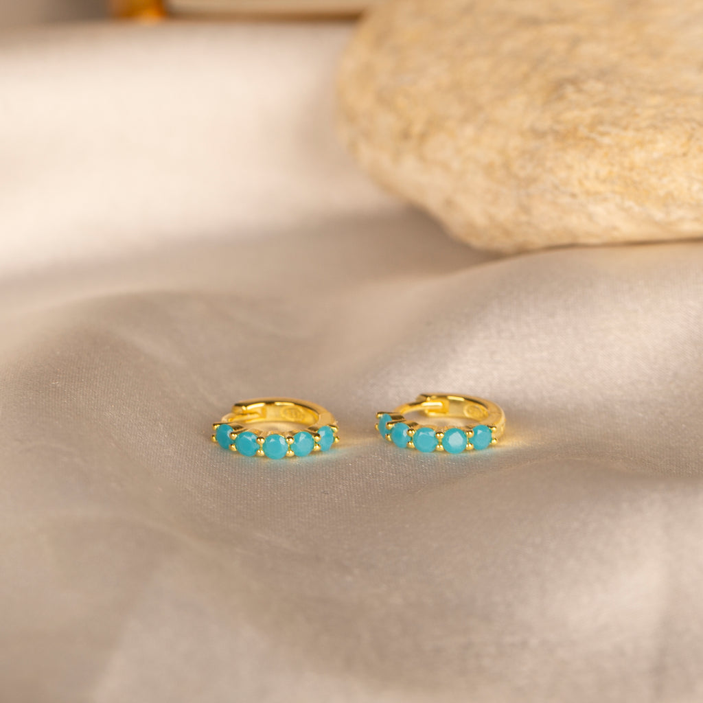 Mavi Taşlı Halka Küpe