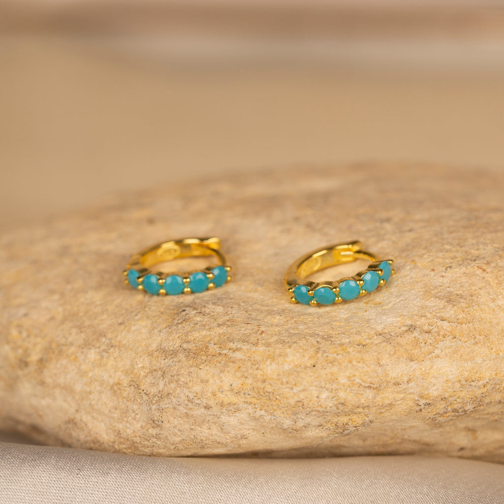 Mavi Taşlı Halka Küpe